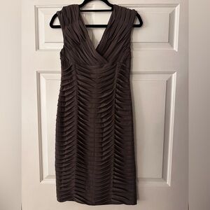Adrianna Papell Gray Pleated Midi Dress